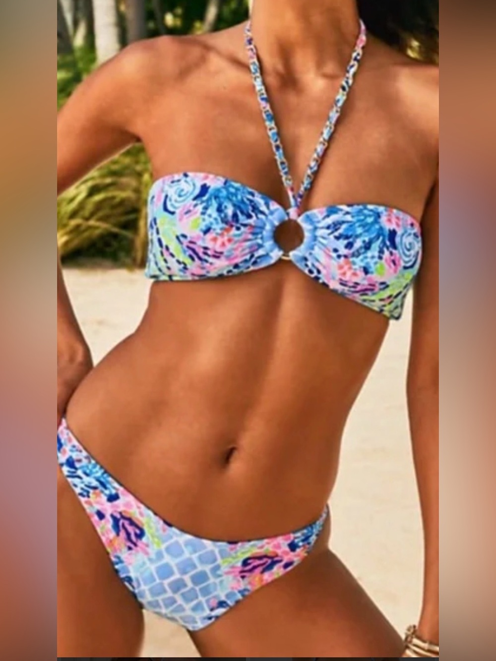 NWT Lilly Pulitzer Hidden Treasure Blue Bikini Top and bottoms. 6 top 4 bottom